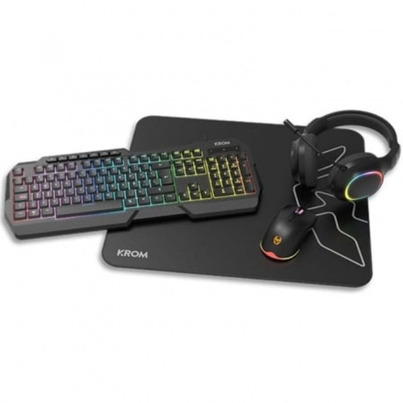 KROM KENTA PACK GAMING TECLADO RGB + RATON + ALFOMBRILLA + AURICULARES NEGRO