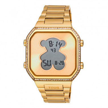 Reloj Digital Con Brazalete De Acero Ipg Dorado Y Zirconitas D-Bear