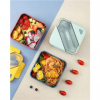 Fiambrera Porta Alimentos Cuadrado 1L Thermosport con 2 Compartimentos y Cubiertos