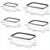 Set de 5 Tápers Rectangulares Sevenon Rosa (330-530-850-1300-2100ml)