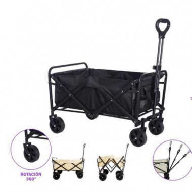 Carro Plegable Multiusos de Acero para Playa 75x44x76 Negro