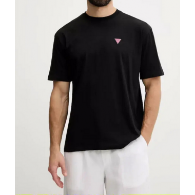 Camiseta Guess negra logotipo rosa