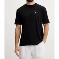 Camiseta Guess negra logotipo rosa
