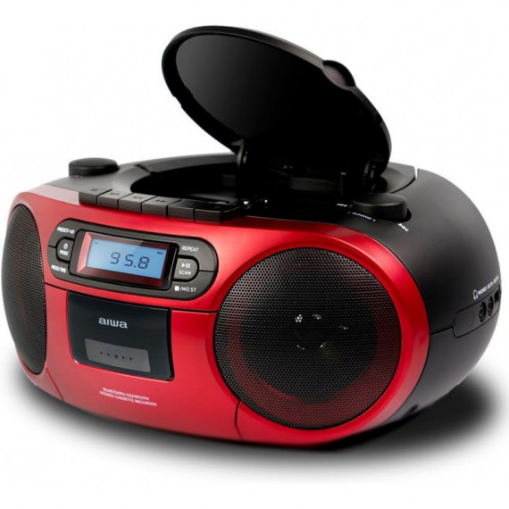 Radio Cassette Portátil con Cd, BLUETOOTH y USB AIWA BBTC-550RD Rojo