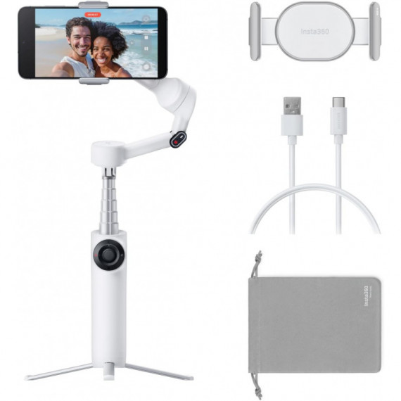 Gimbal para Smartphone INSTA360 Flow 2, Estabilizador Plegable con Ia para Teléfono, Blanco