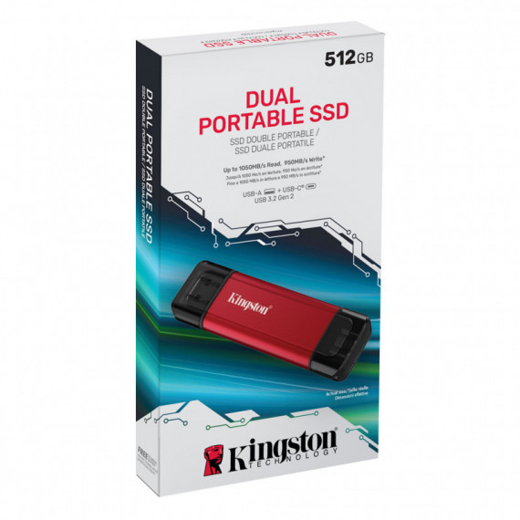 Disco Duro Externo Ssd Portátil de Doble Conector Usb-a / Usb-c 512GB  KINGSTON