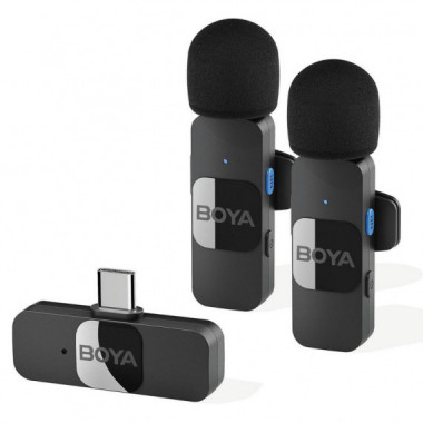 Kit 2 Micr&oacute;fonos Lavalier BOYA BY-V20 sin Cable 2.4HGZ con Usb-c