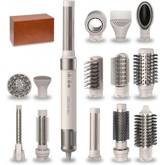 Cepillo de Aire de Pelo Moldeador, Secador, Alisador y Rizador Multifunción 14 en 1 con Tecnología Coanda Champagne  CECOTEC