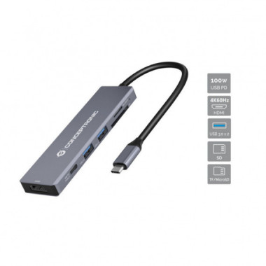 Docking Station USB 3.2 a USB 3.0 X 2 / USB Pd de 100 W / HDMI 4K 60 Hz / Sd Tf/microsd  CONCEPTRONIC