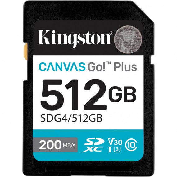 Tarjeta de Memoria KINGSTON Canvas Go Plus Sdxc GEN4 200MB/S C10 Uhs-i U3 V30 512GB