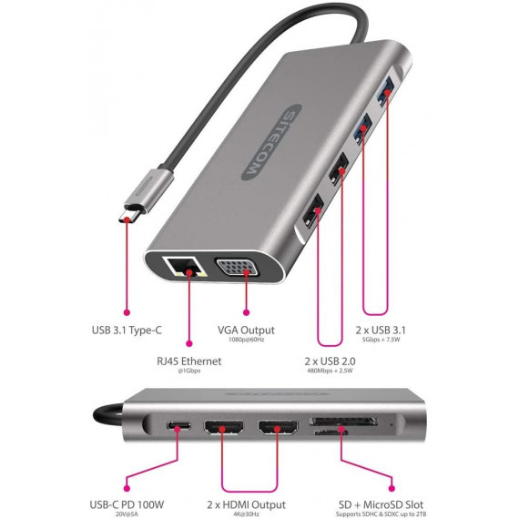 Docking Station SITECOM Usb-c Multipuerto - Guanxe Atlantic Marketplace
