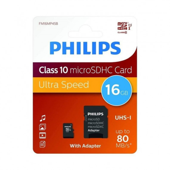 PHILIPS MICRO SD 16GB CLASE 10 + ADAPTADOR