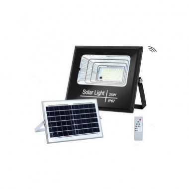 FOCO PROYECTOR LED SOLAR CON SENSOR DE MOVIMIENTO-CREPUSCULAR 25W IP66 PANEL POLICRISTALINO B. FRIO