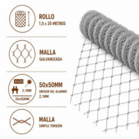 Malla Simple Torsion Galvanizada 50X50X2.1MM 2X25M DONNA GARDEN