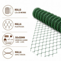 Malla Simple Torsion Plastificada 50X50X1.6/2.5MM 1.5X25M DONNA GARDEN