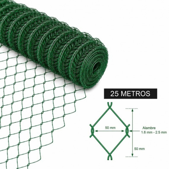 MALLA SIMPLE TORSION PLASTIFICADA 50X50X1.6/2.5MM 2X25M DONNA GARDEN
