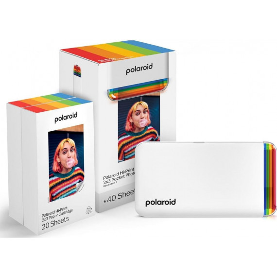 Pack Everything Box POLAROID Hi-print 2X3 Printer GEN2 Blanca + 2 Paper Cartridge 40 Hojas