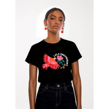 PARROT T-SHIRT WITH FEATHERS BLACK