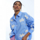 COTTON SHIRT WITH FLORAL EMBROIDERY BLUE