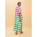 LONG THREE-TONE STRIPED DRESS GREEN-PINK
