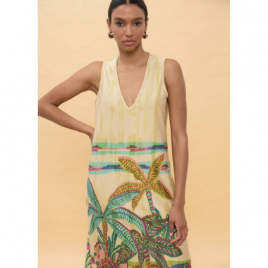 PRINTED CIRCULAR DRESS ECRU-MULTICOLOR