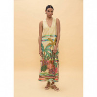 PRINTED CIRCULAR DRESS ECRU-MULTICOLOR