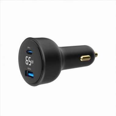 GEMBIRD CARGADOR RAPIDO USB PARA COCHE 2 PUERTOS USB-C LCD 65W NEGRO