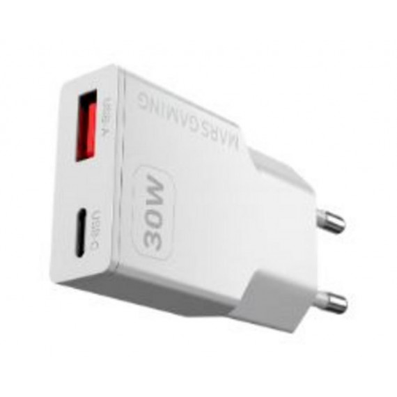 Cargador de Pared Mars Gaming Ultracompacto GaN 30W PD 3.0 USB-A/C Blanco (MDGAN30W)