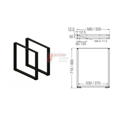 Pata Mesa Cuadrado 710x580 Mm Negro Mate