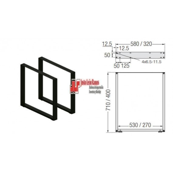 Pata Mesa Cuadrado 710x580 Mm Negro Mate - Guanxe Atlantic Marketplace