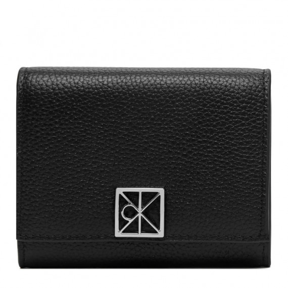 Cartera de piel granulada de plegado triple con RFID
