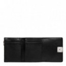 Cartera de piel granulada de plegado triple con RFID