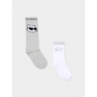 Calcetines Pack 2 Pc Blanco+gris  KARL LAGERFELD