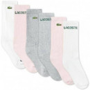 6PK Crew Sock W/pink/grey  LACOSTE