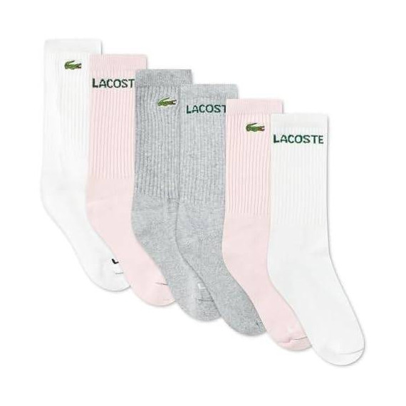 6PK Crew Sock W/pink/grey  LACOSTE
