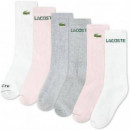 6PK Crew Sock W/pink/grey  LACOSTE