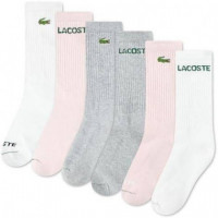 6PK Crew Sock W/pink/grey  LACOSTE