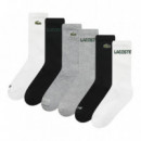 6PK Crew Sock W/blk/grey  LACOSTE