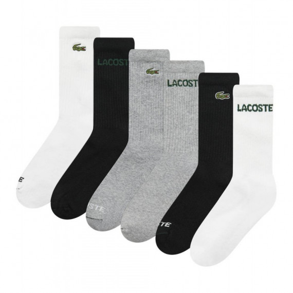 6PK Crew Sock W/blk/grey  LACOSTE