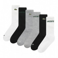 6PK Crew Sock W/blk/grey  LACOSTE