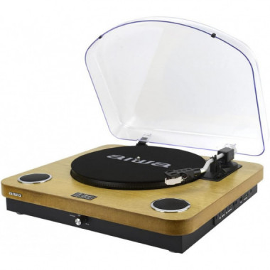 Tocadiscos Aiwa de Madera, Bluetooth, 3 velocidades, Radio FM, SD y USB LPS-25WD