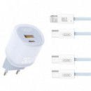 Cargador Rápido XO L151 Azul 30W con Doble Puerto USB-A y USB-C GaN