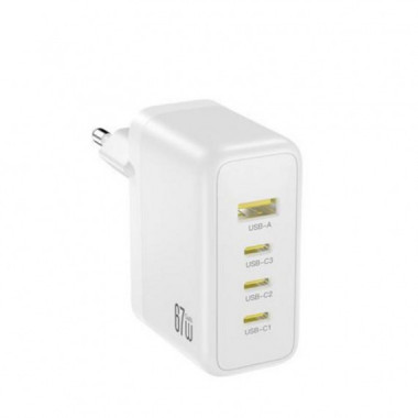 Cargador R&aacute;pido XO CE39 Multi-Puerto USB 67W con 3 USB-C y 1 USB-A