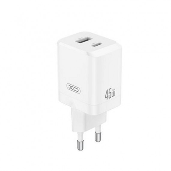 Cargador Rápido de Pared XO CE36 USB + USB-C 45W Blanco