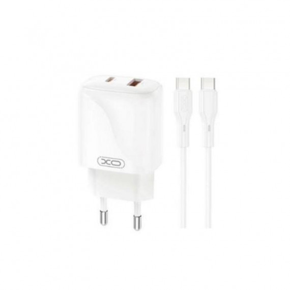 Cargador Rápido USB + USB-C 20W XO L158 con Cable Tipo C Blanco