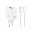 Cargador USB + USB-C de 45W con Cable Tipo-C Blanco XO