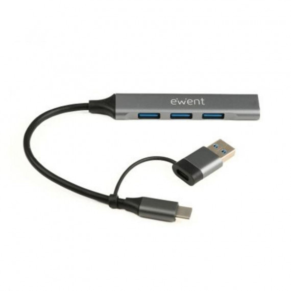 Hub EWENT USB-C con Adaptador USB-A, 1x USB-A 3.2 Gen 1 (5 Gbps) + 3x USB-A 2.0, Carcasa de Aluminio, Cable 15cm (EW1154)