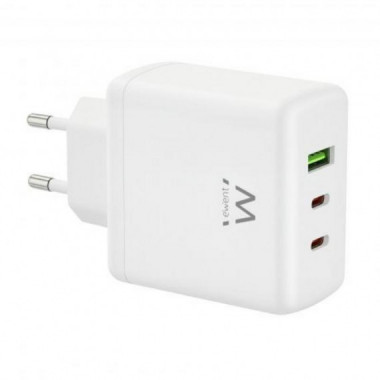 Cargador de Red EWENT GaN R&aacute;pido 65W con 2x USB-C PD y 1x USB-A QC 3.0 (EW1333)