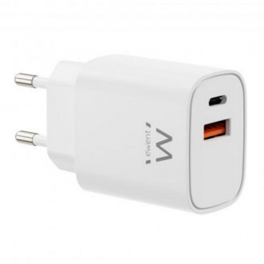 Cargador de Red Ewent R&aacute;pido GaN 30W con USB-C PD y USB-A QC (EW1326)