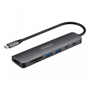 Docking Station Ewent 7 en 1 USB-C 3.1 con 4K HDMI, PD 100W, USB 3.2, Lector SD/MicroSD (EW1152)